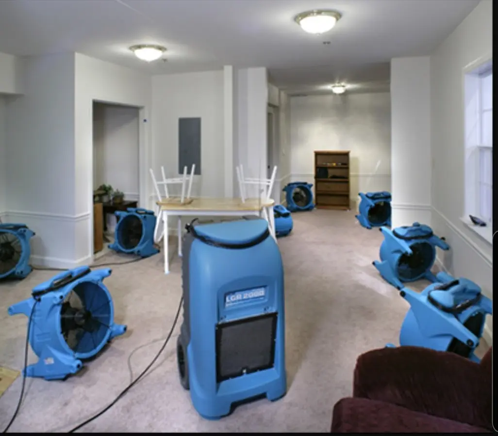 Air movers and dehumidifier setup for Water Damage Restoration in Wailea
